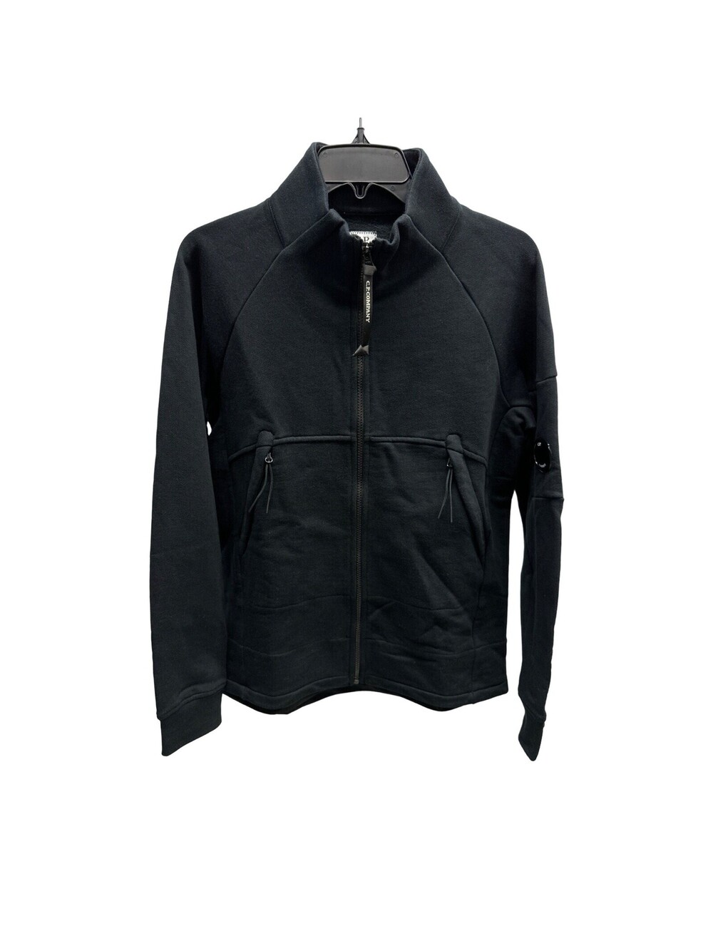 NEW C.P. Company Black Diagonal Raised Fleece Zipped Sweatshirt Small